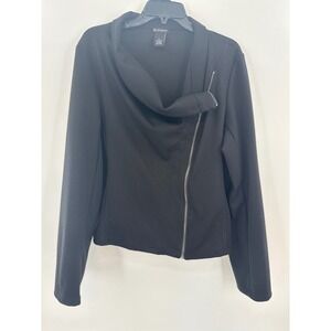 New Directions Womens XL Black Moto Jacket Asymmetrical Zip Cowl Neck Ponte Knit